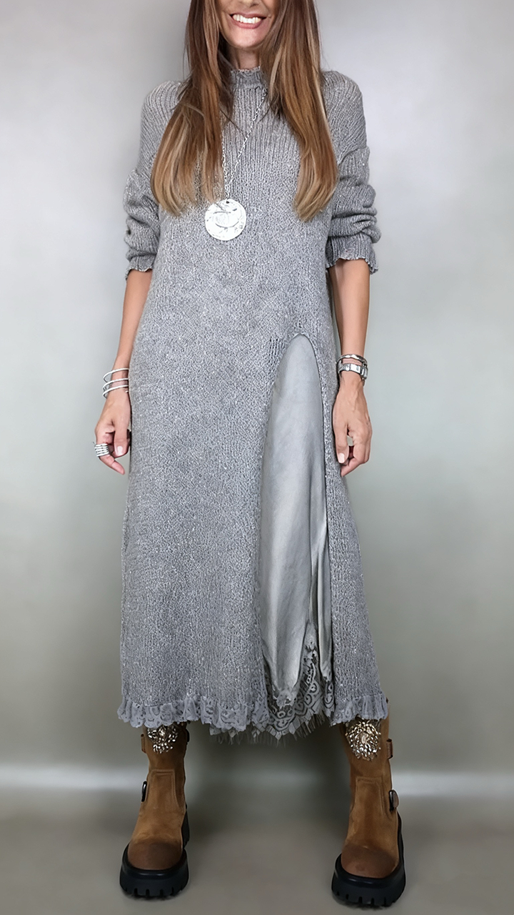 Ivana | Damen Langes Strickkleid mit Unterkleid - Black - Image 5