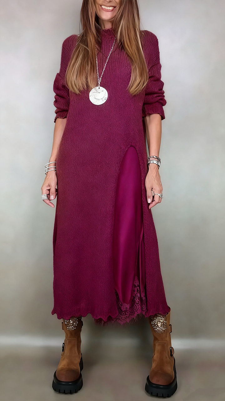 Ivana | Damen Langes Strickkleid mit Unterkleid - Black - Image 7