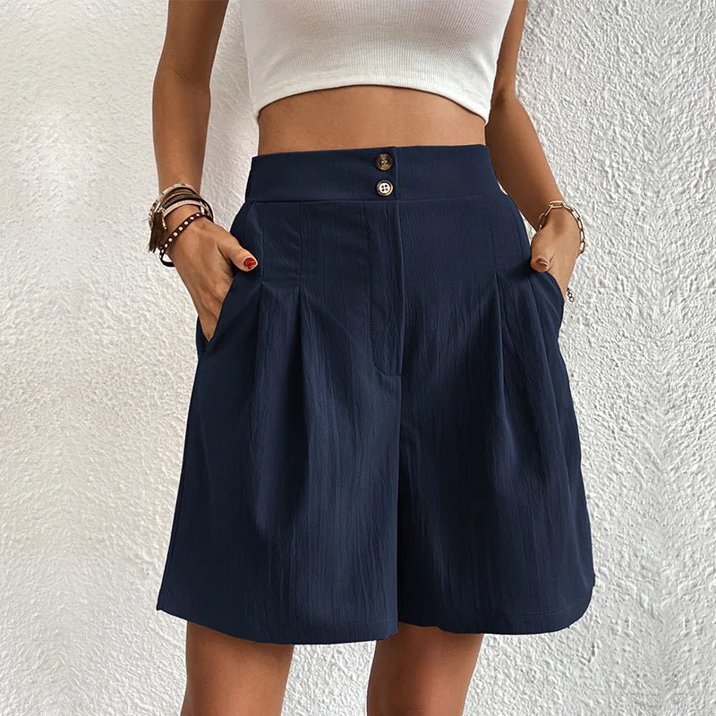 Rucela | Damen High Waist Shorts Weite Bein Falten mit Taschen