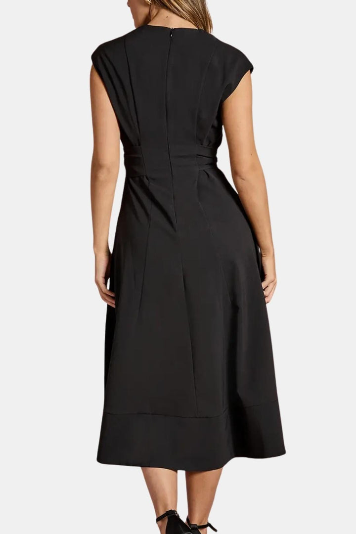 Joelle | Damen Midikleid V-Ausschnitt mit Gürtel - Navy - Image 10