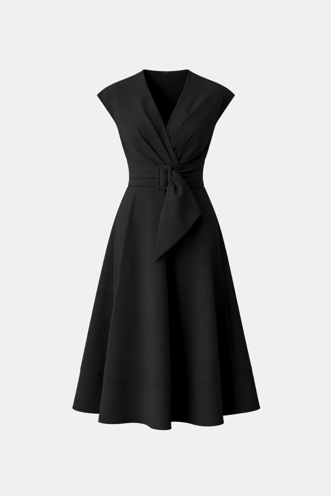 Joelle | Damen Midikleid V-Ausschnitt mit Gürtel - Navy - Image 11