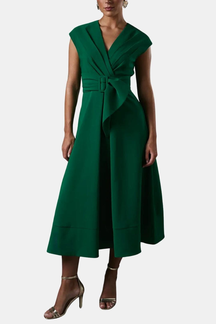Joelle | Damen Midikleid V-Ausschnitt mit Gürtel - Navy - Image 12