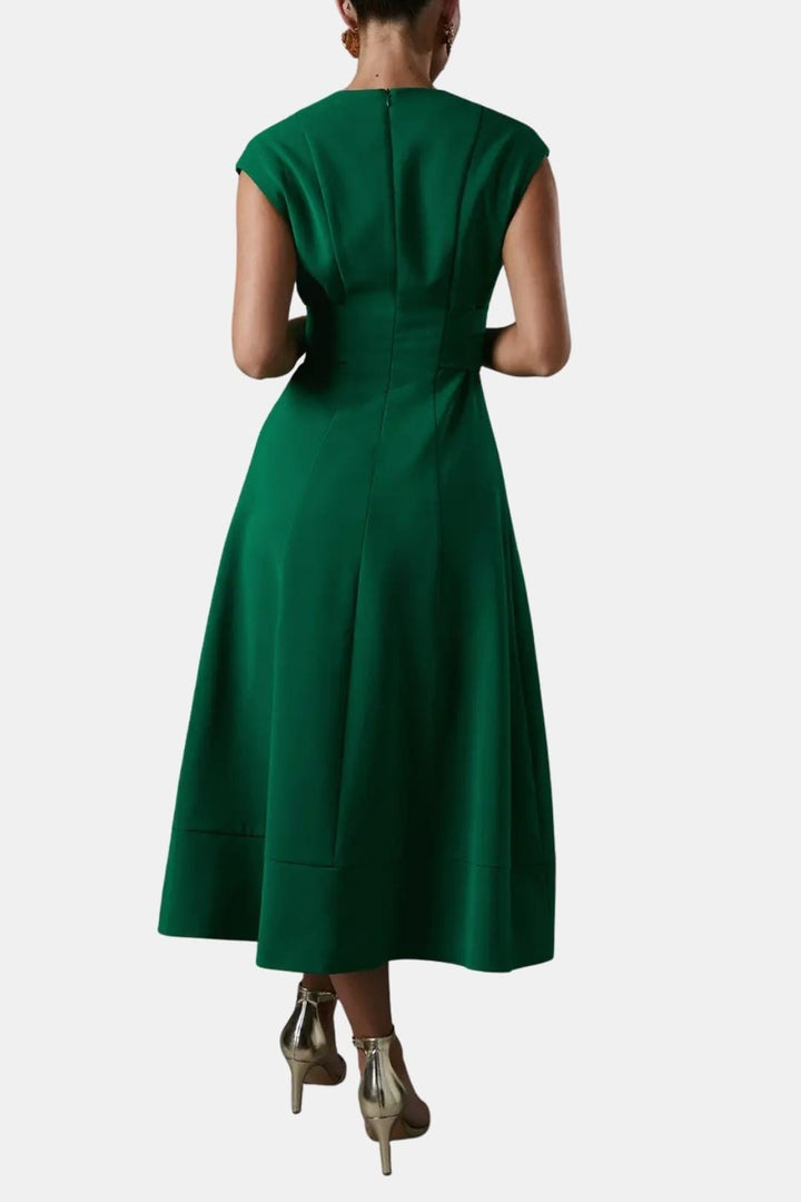 Joelle | Damen Midikleid V-Ausschnitt mit Gürtel - Navy - Image 13