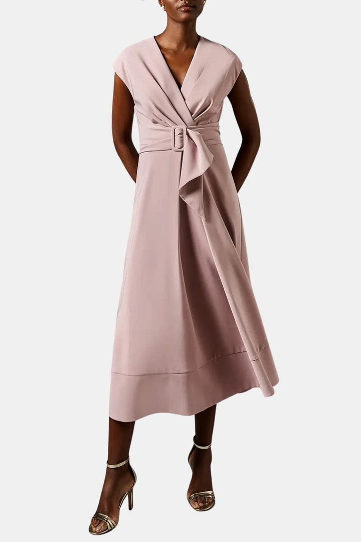 Joelle | Damen Midikleid V-Ausschnitt mit Gürtel - Navy - Image 15