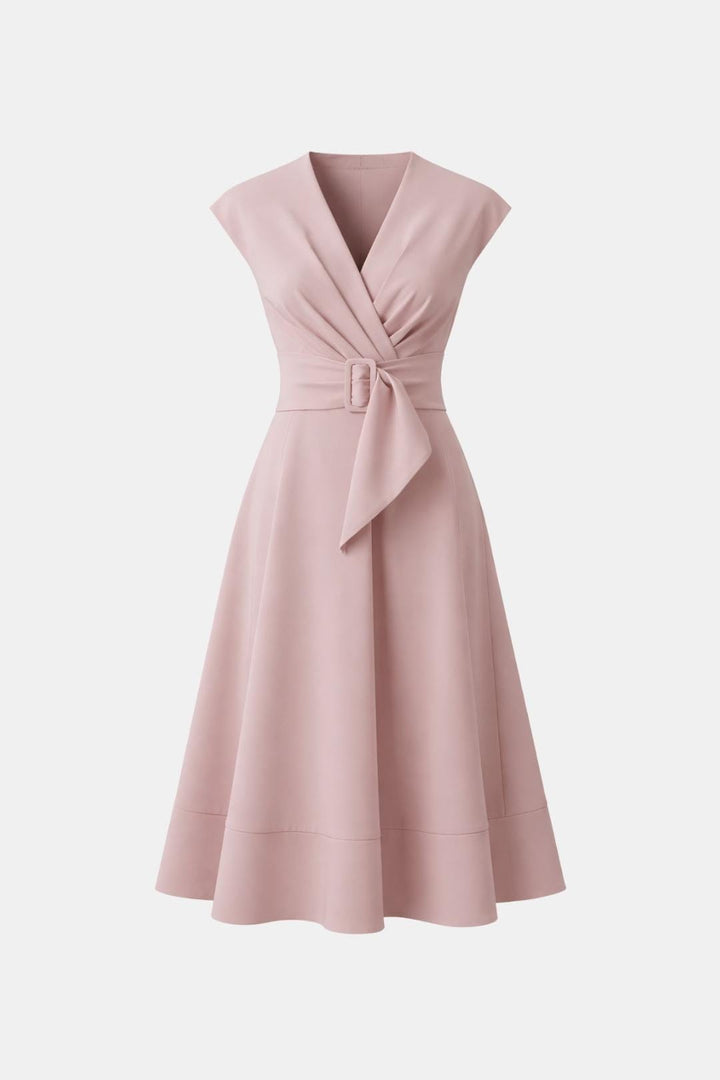 Joelle | Damen Midikleid V-Ausschnitt mit Gürtel - Navy - Image 17
