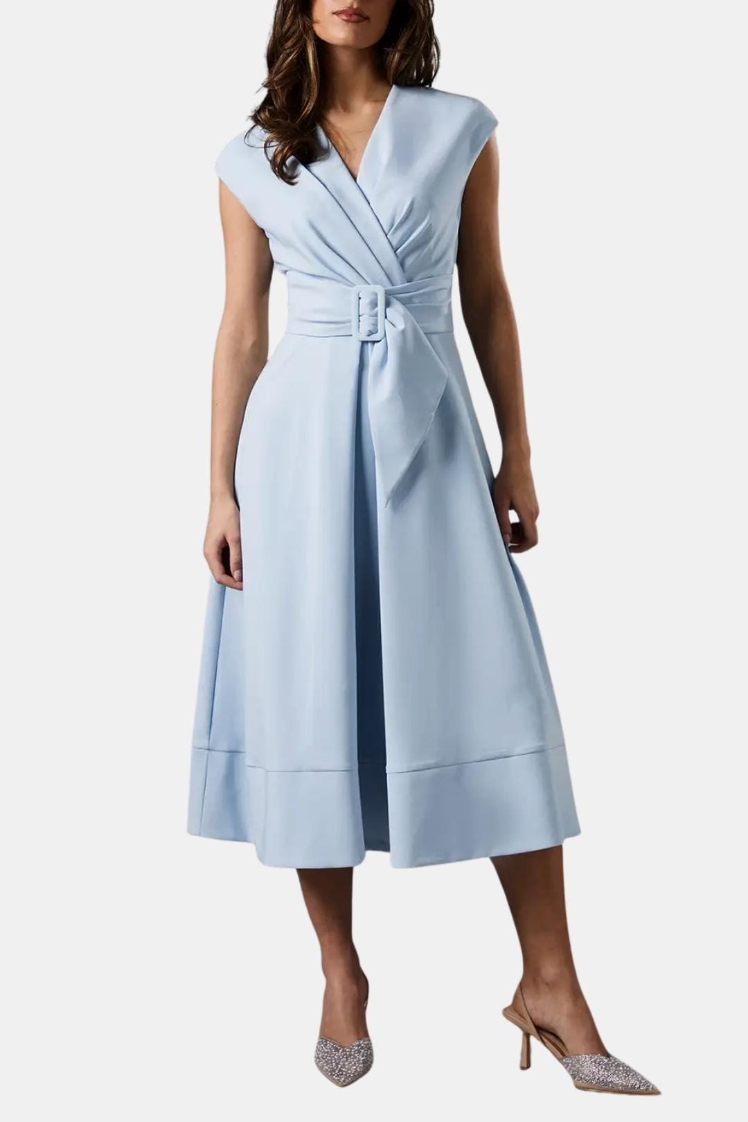 Joelle | Damen Midikleid V-Ausschnitt mit Gürtel - Navy - Image 18