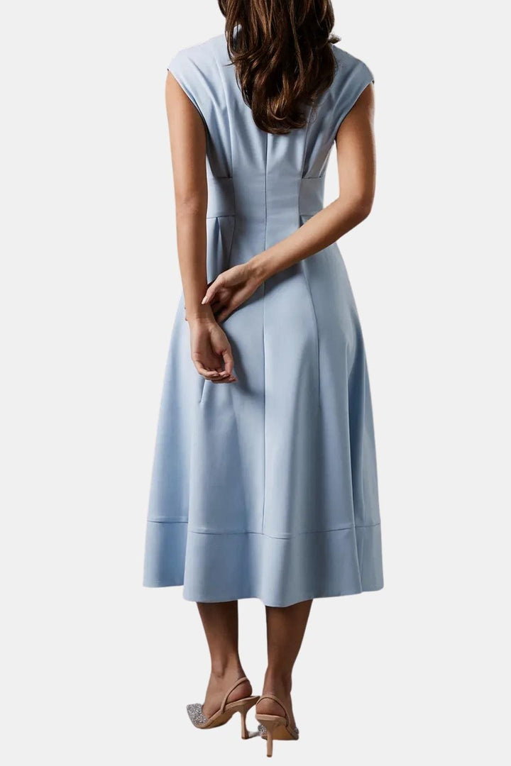 Joelle | Damen Midikleid V-Ausschnitt mit Gürtel - Navy - Image 19