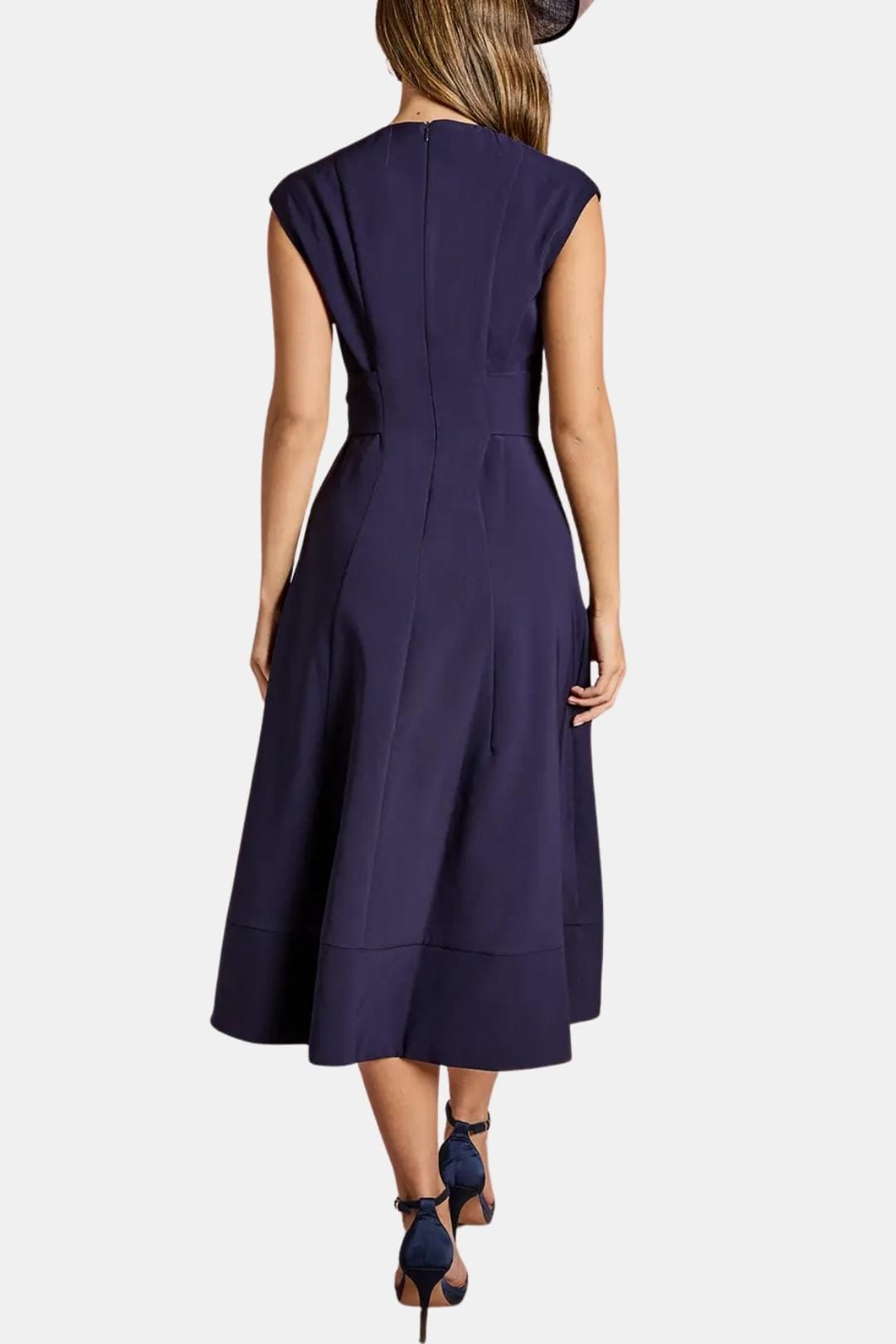 Joelle | Damen Midikleid V-Ausschnitt mit Gürtel - Navy - Image 2