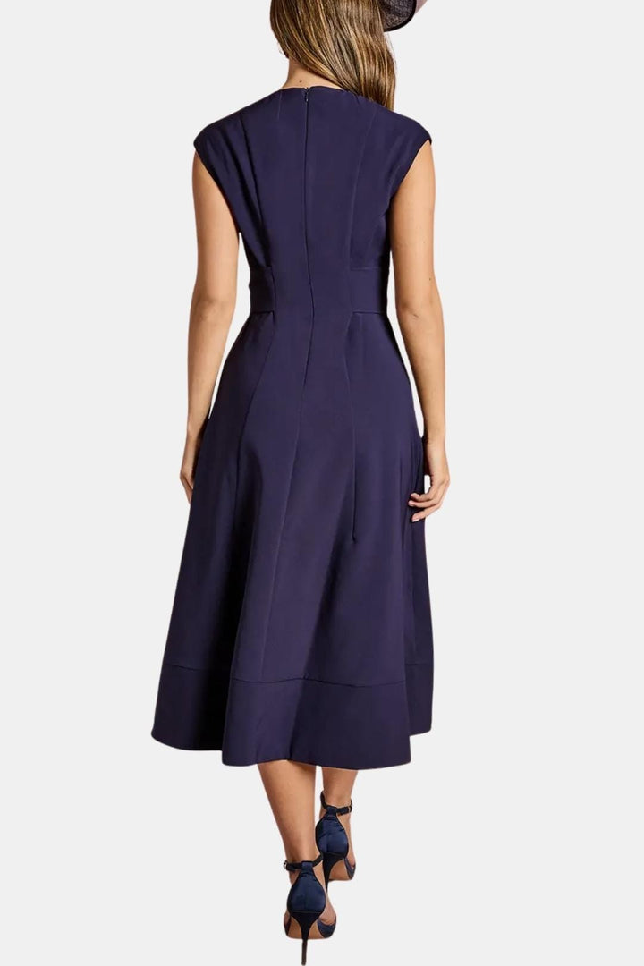 Joelle | Damen Midikleid V-Ausschnitt mit Gürtel - Navy - Image 2