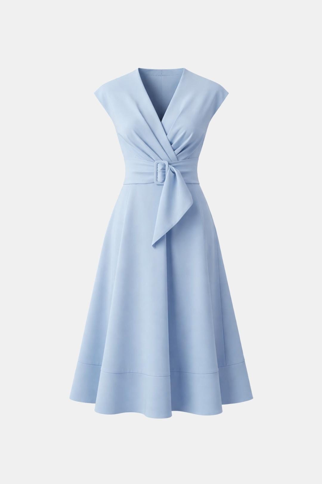 Joelle | Damen Midikleid V-Ausschnitt mit Gürtel - Navy - Image 20