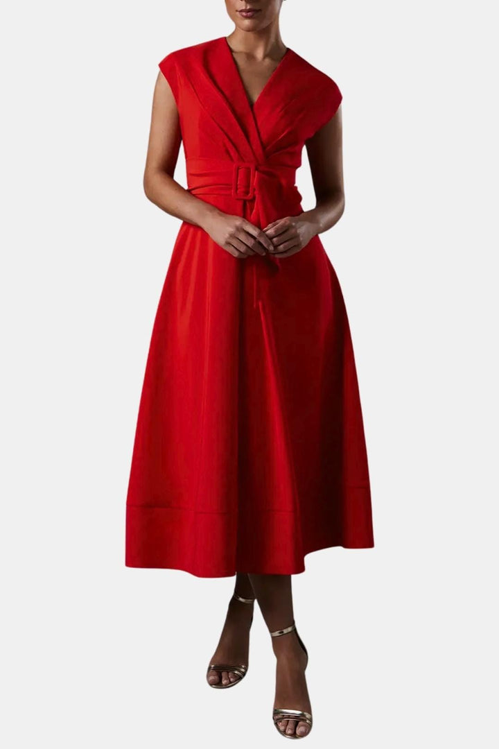 Joelle | Damen Midikleid V-Ausschnitt mit Gürtel - Navy - Image 21