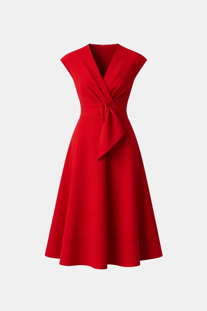 Joelle | Damen Midikleid V-Ausschnitt mit Gürtel - Navy - Image 23
