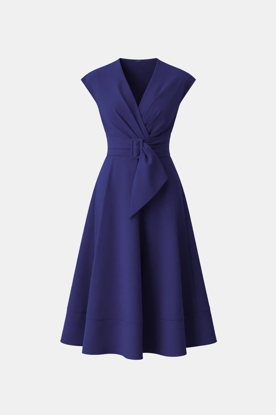 Joelle | Damen Midikleid V-Ausschnitt mit Gürtel - Navy - Image 5