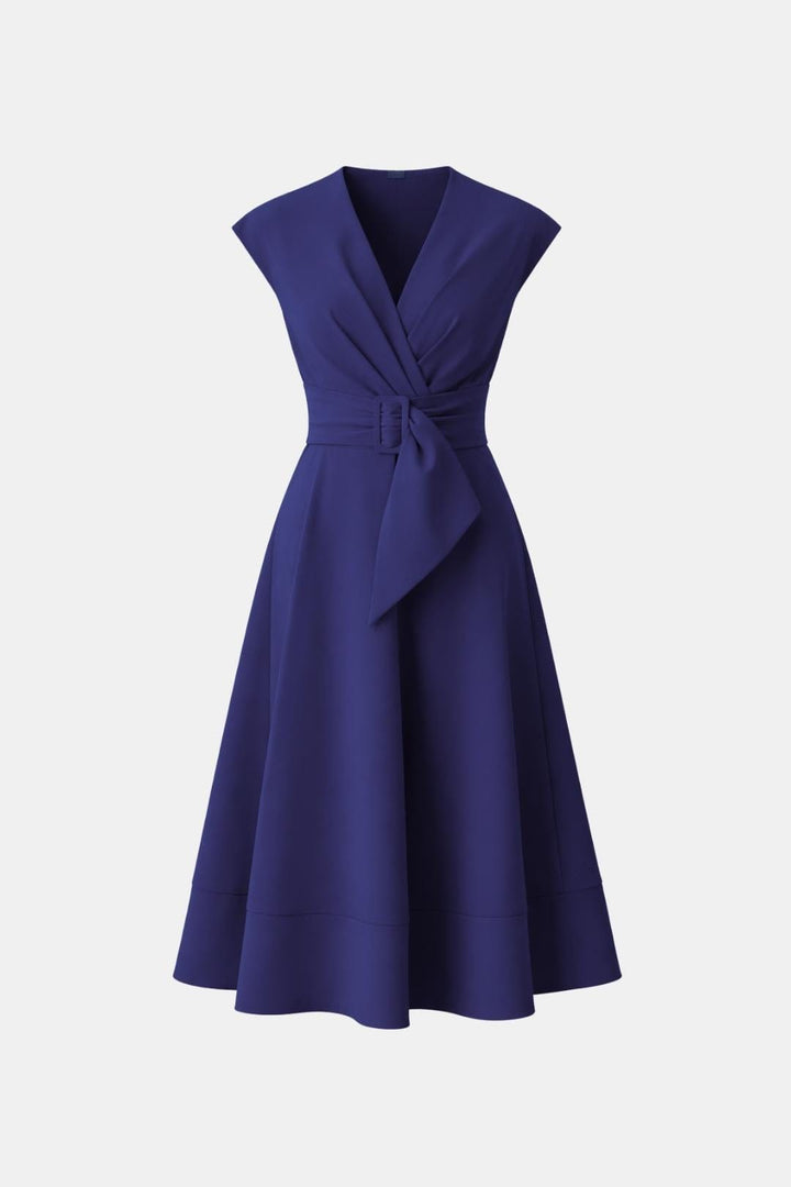 Joelle | Damen Midikleid V-Ausschnitt mit Gürtel - Navy - Image 5