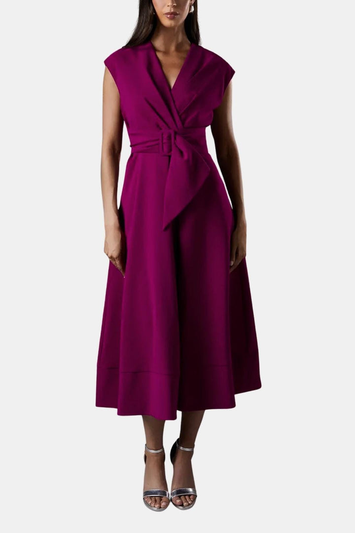 Joelle | Damen Midikleid V-Ausschnitt mit Gürtel - Navy - Image 6