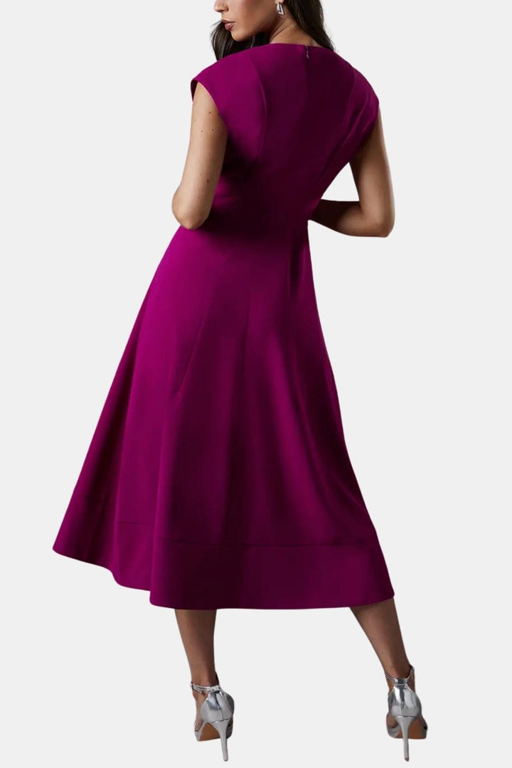Joelle | Damen Midikleid V-Ausschnitt mit Gürtel - Navy - Image 7