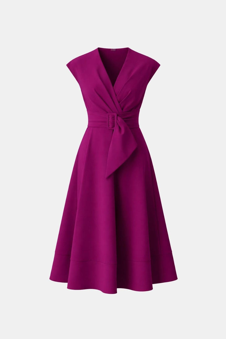Joelle | Damen Midikleid V-Ausschnitt mit Gürtel - Navy - Image 8