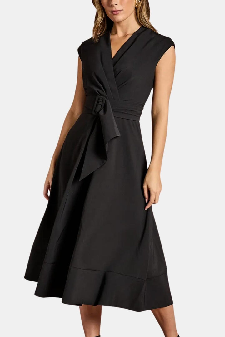 Joelle | Damen Midikleid V-Ausschnitt mit Gürtel - Navy - Image 9