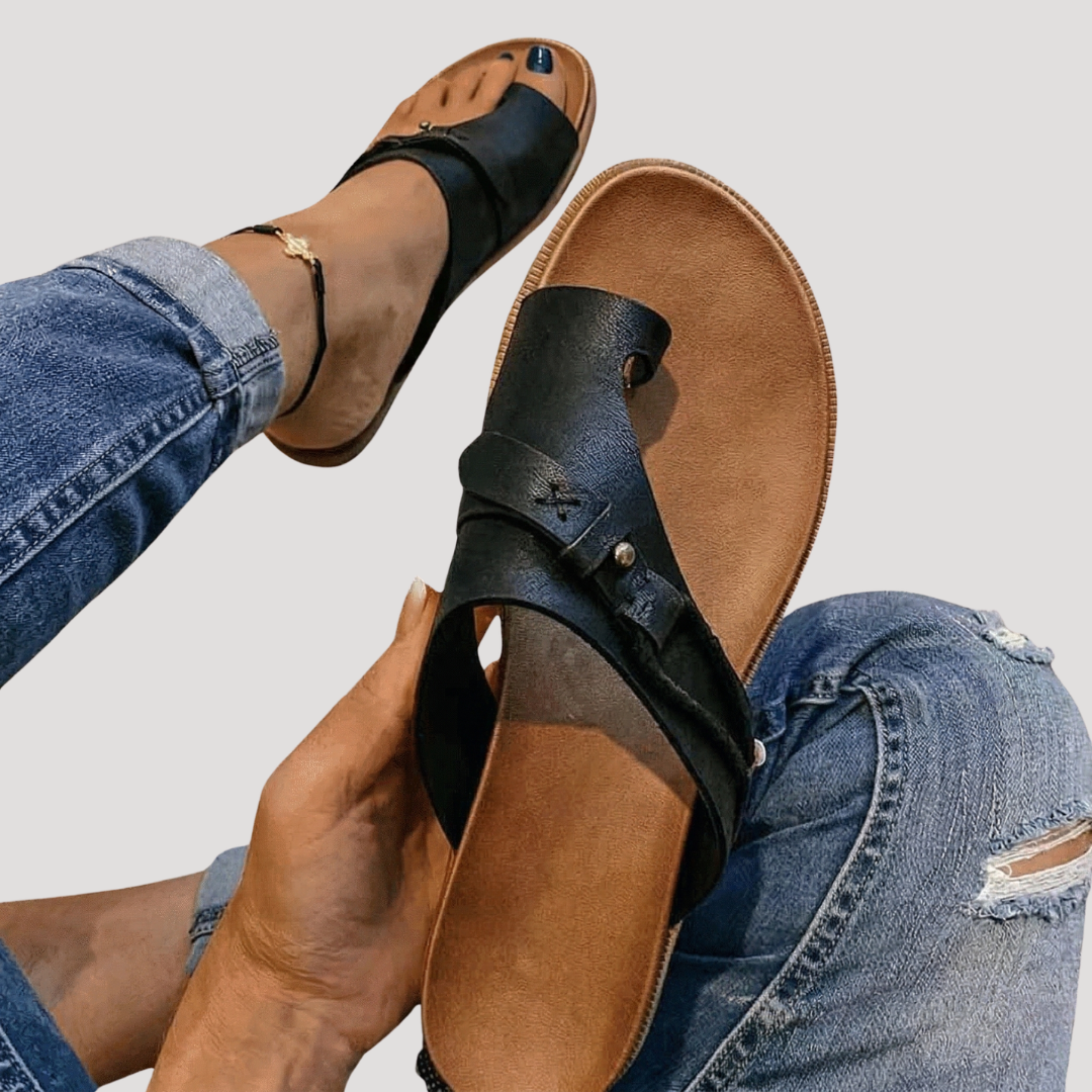Johanna | Damen Zehensandalen Flach Sommer - Brown - Image 2