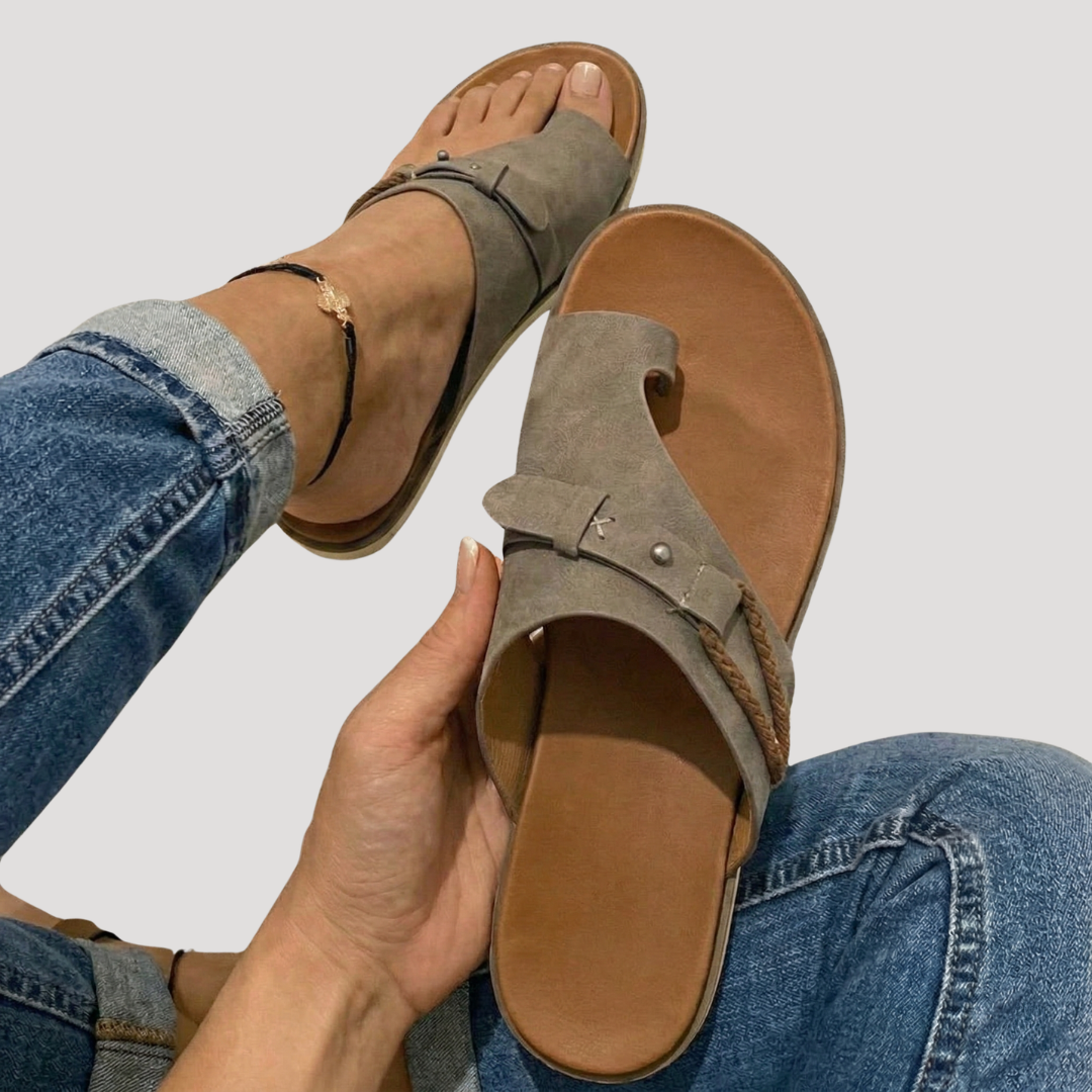 Johanna | Damen Zehensandalen Flach Sommer - Brown - Image 3