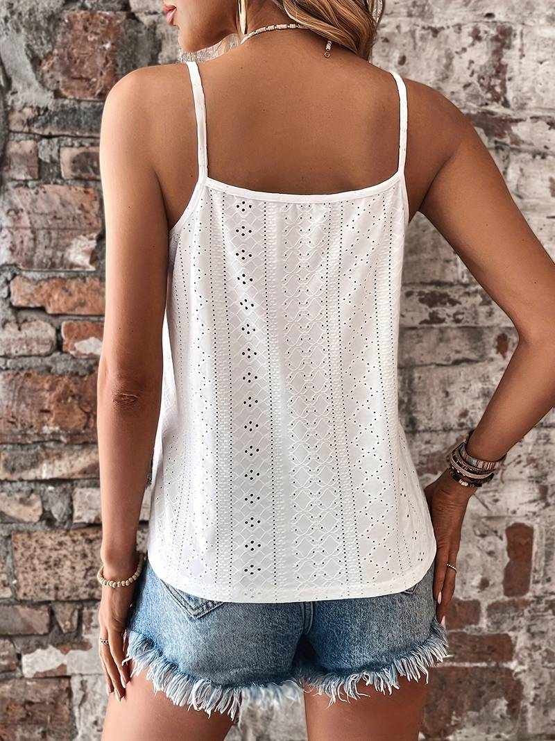 Jolanda | Damen Lochstickerei V-Ausschnitt Top - White - Image 2