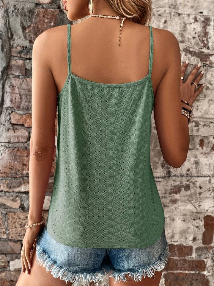 Jolanda | Damen Lochstickerei V-Ausschnitt Top - White - Image 4