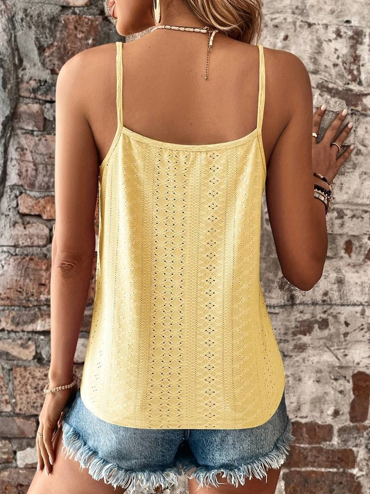 Jolanda | Damen Lochstickerei V-Ausschnitt Top - White - Image 6