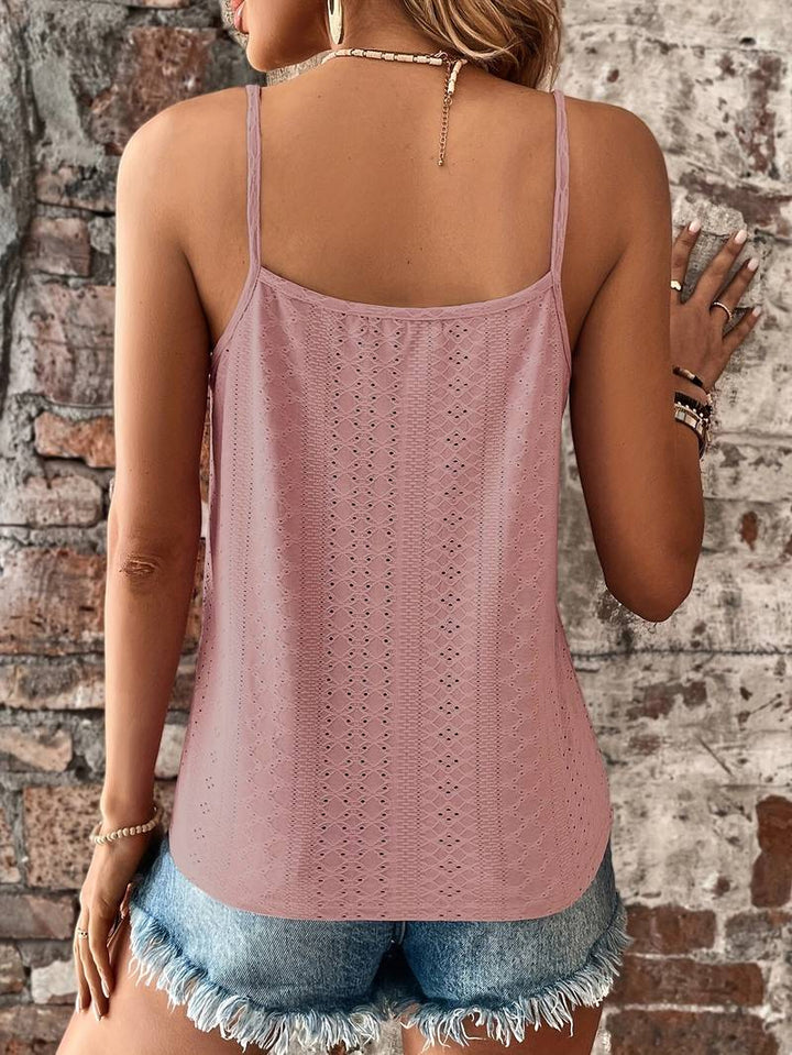 Jolanda | Damen Lochstickerei V-Ausschnitt Top - White - Image 8