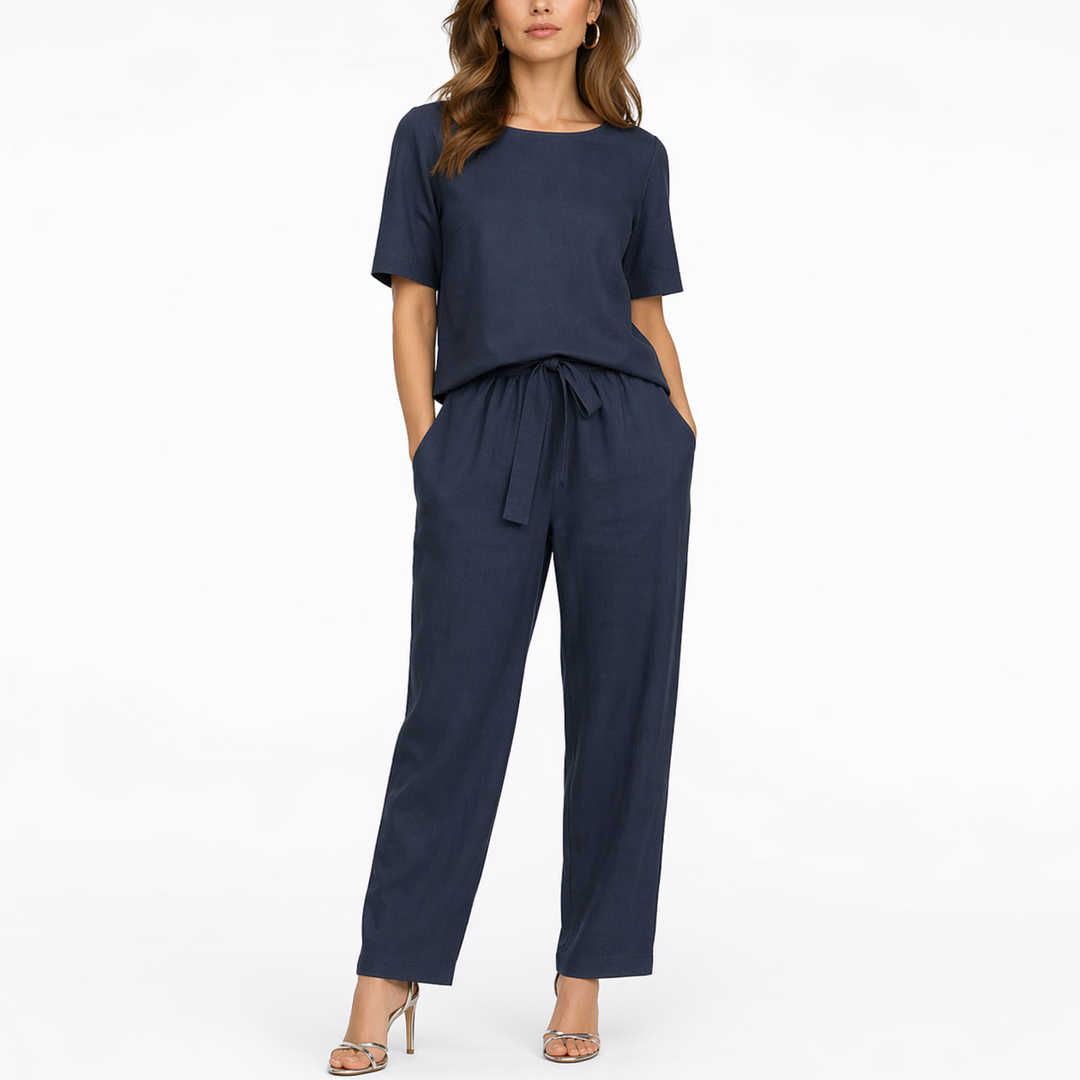 Josefina | Damen Zweiteiler Set mit Kurzarm Top - Khaki - Image 2