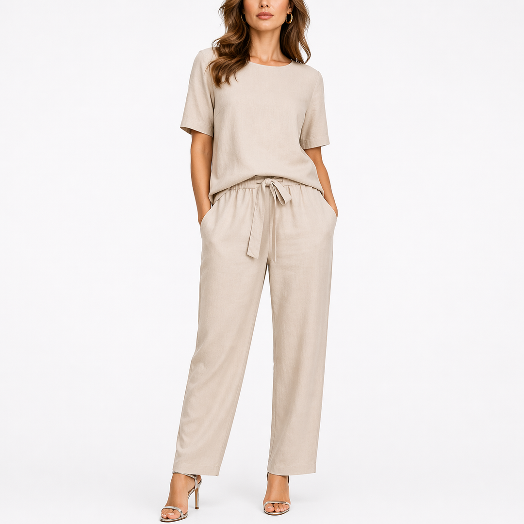Josefina | Damen Zweiteiler Set mit Kurzarm Top - Khaki - Image 4