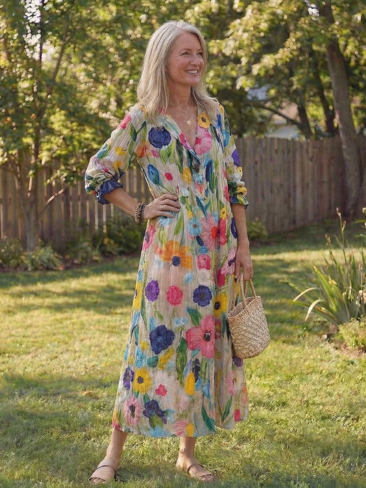 Josefine | Damen Blumen Maxikleid mit 3/4 Ärmeln - Floral - Image 1