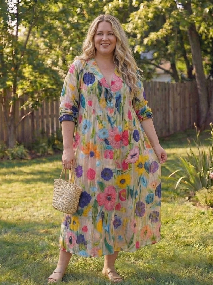 Josefine | Damen Blumen Maxikleid mit 3/4 Ärmeln - Floral - Image 2
