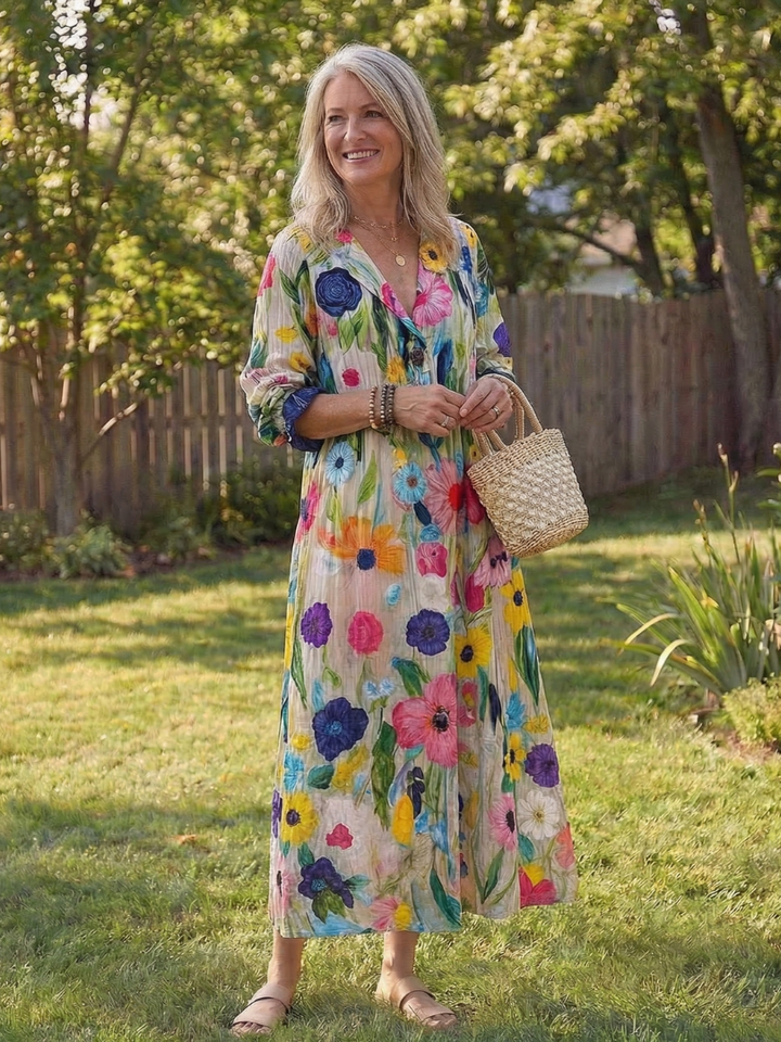 Josefine | Damen Blumen Maxikleid mit 3/4 Ärmeln - Floral - Image 9