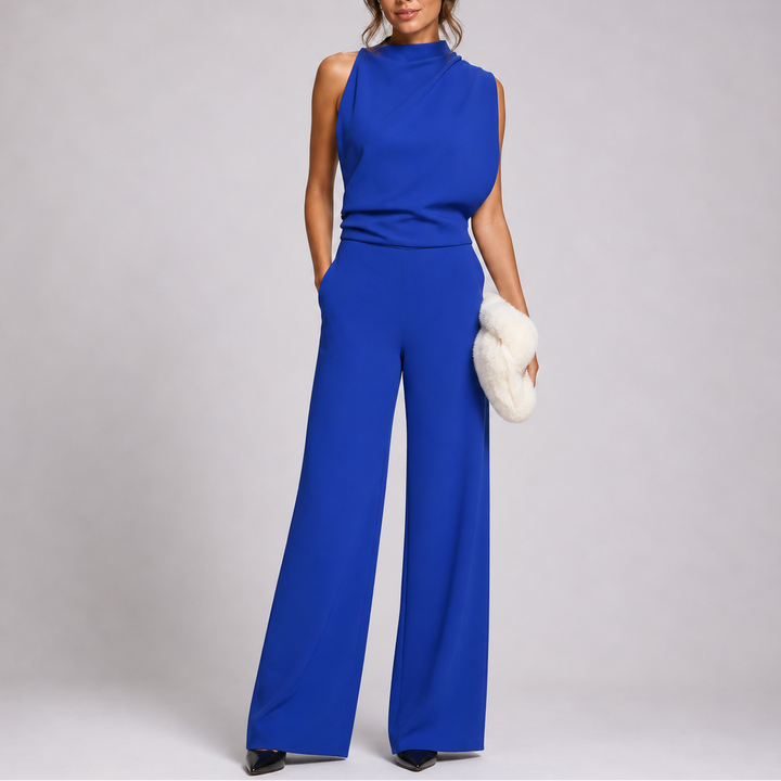 Josefine | Damen Ärmellos Mock Neck Weites Bein Jumpsuit - Dark Green - Image 6