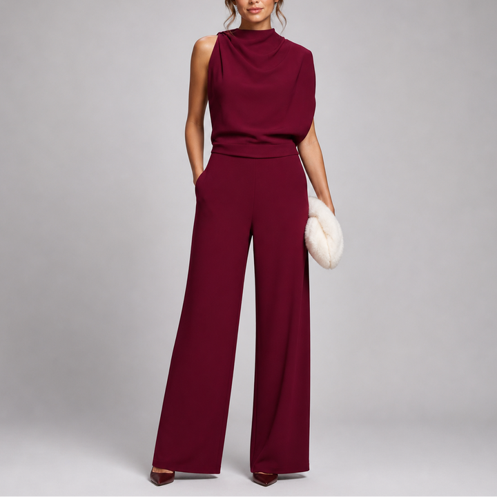 Josefine | Damen Ärmellos Mock Neck Weites Bein Jumpsuit - Dark Green - Image 7