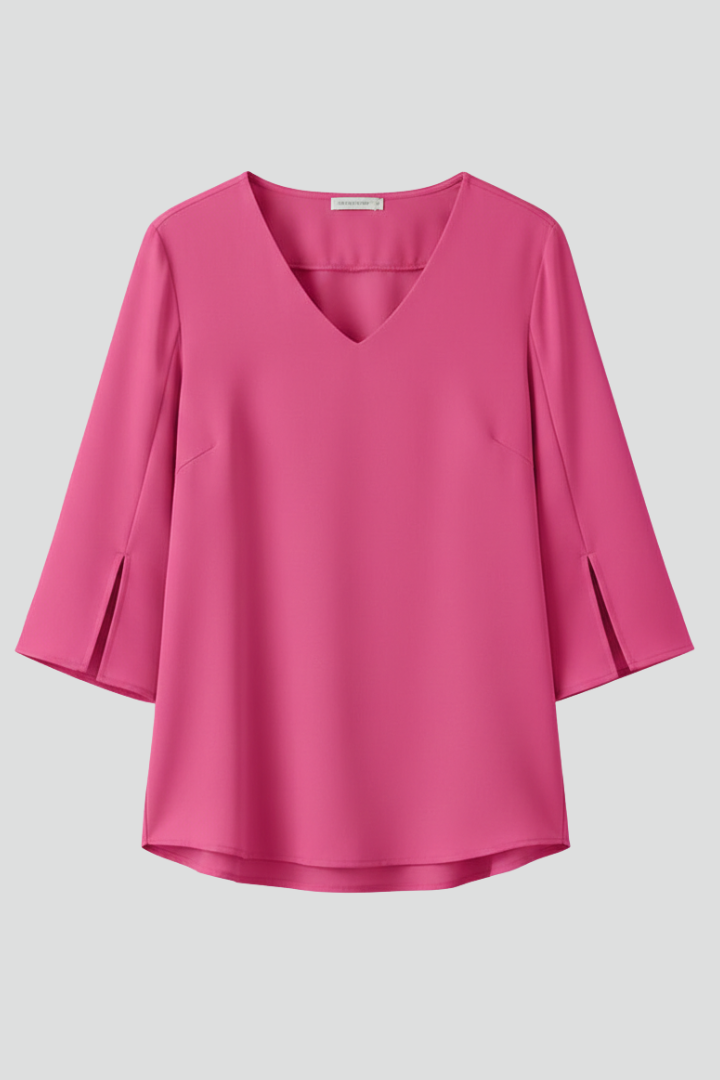 Josefine | Damen V-Ausschnitt 3/4 Arm Bluse - Pink - Image 1
