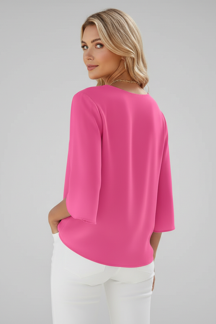 Josefine | Damen V-Ausschnitt 3/4 Arm Bluse - Pink - Image 3