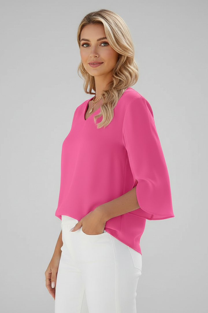 Josefine | Damen V-Ausschnitt 3/4 Arm Bluse - Pink - Image 4