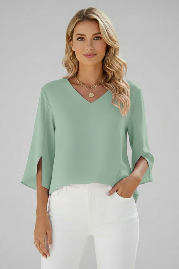 Josefine | Damen V-Ausschnitt 3/4 Arm Bluse - Pink - Image 9