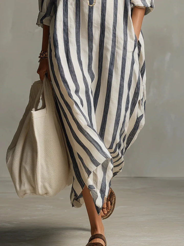 Josephine | Damen Gestreift Langes Hemdblusenkleid - Striped - Image 4