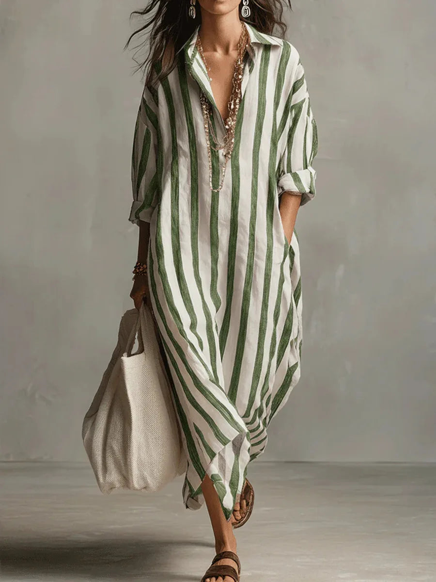Josephine | Damen Gestreift Langes Hemdblusenkleid - Striped - Image 5