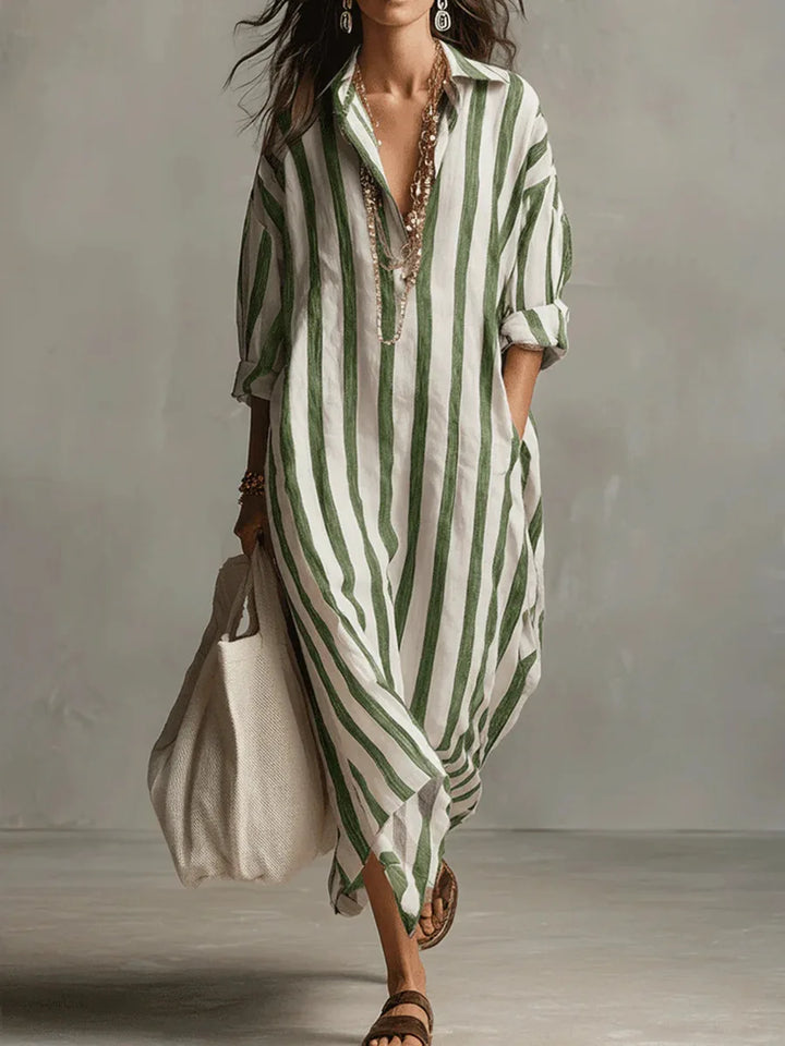 Josephine | Damen Gestreift Langes Hemdblusenkleid - Striped - Image 5