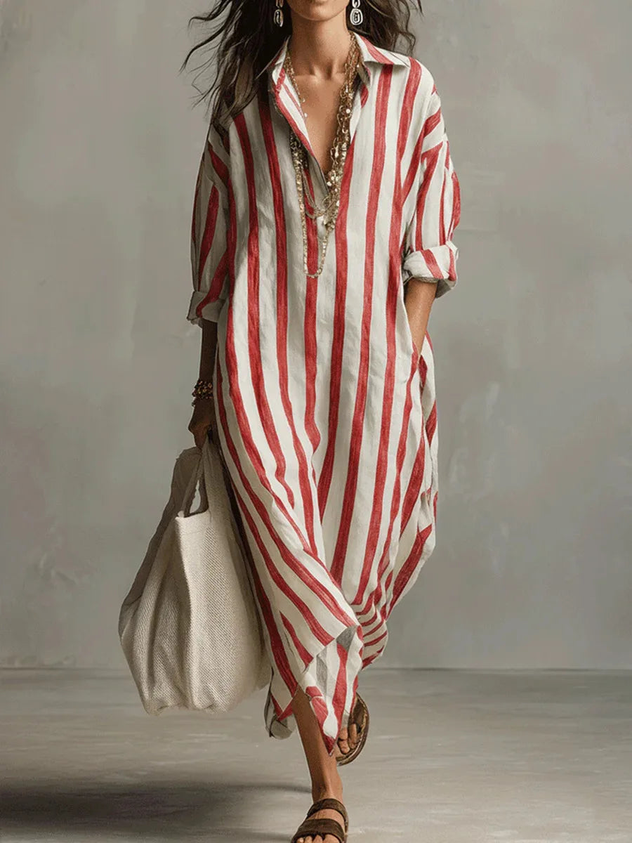 Josephine | Damen Gestreift Langes Hemdblusenkleid - Striped - Image 6