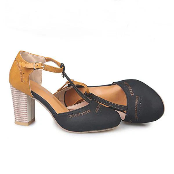 Clara | Damen T-Strap Pumps mit Blockabsatz