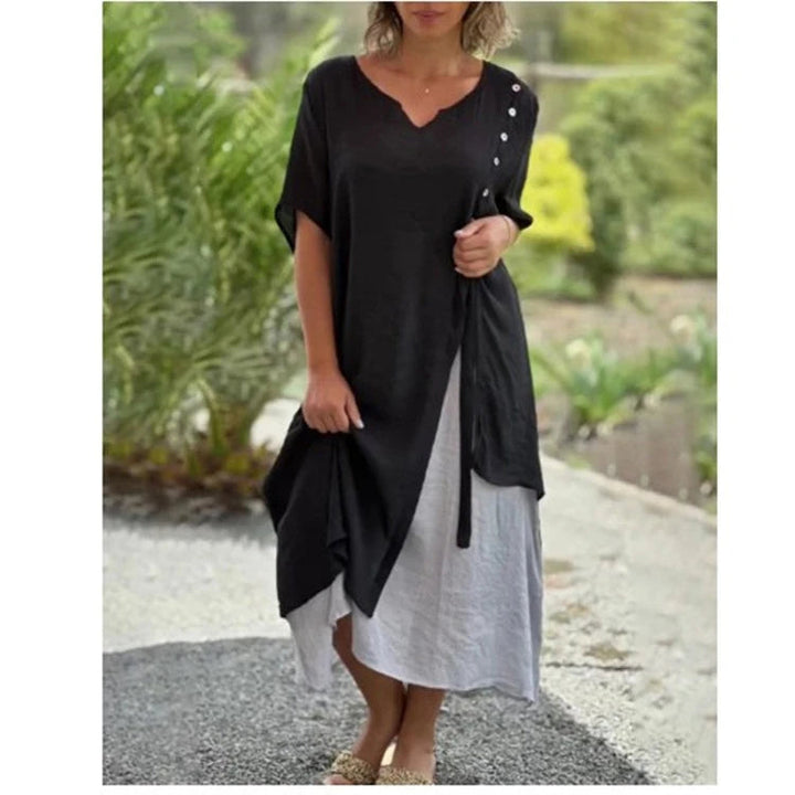 Luna | Damen Kleid Midi Lagenlook Asymmetrisch Kurzarm