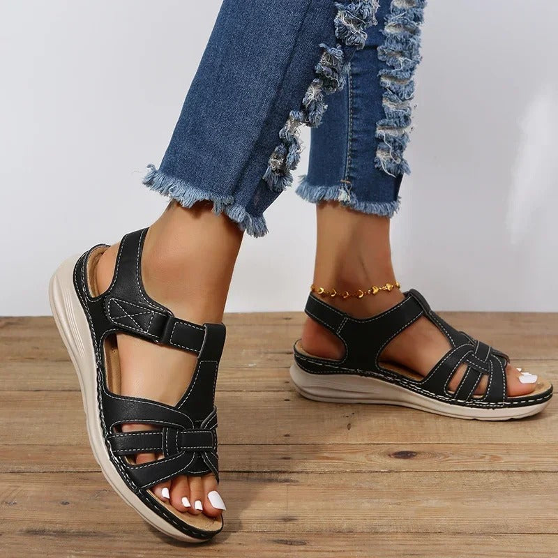 Paula | Damen Sandalen Klettverschluss Keilsohle Sommersandalen