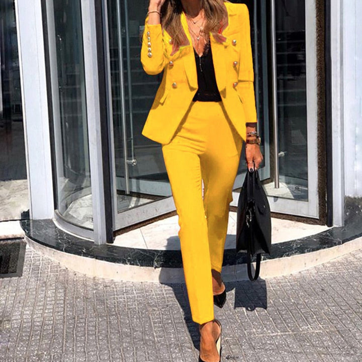 Julianna | Damen Blazer Hose Set Gelb Business Anzug - Yellow - Image 1