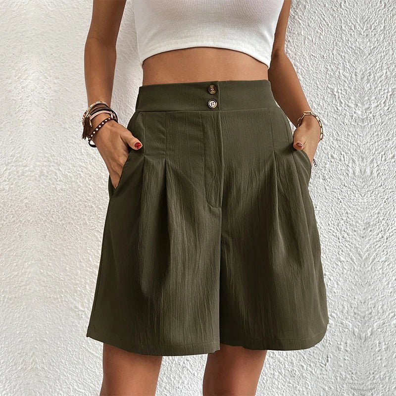 Rucela | Damen High Waist Shorts Weite Bein Falten mit Taschen