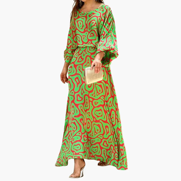 Kalinda | Damen Alloverdruck Fließendes Maxikleid - Image 1