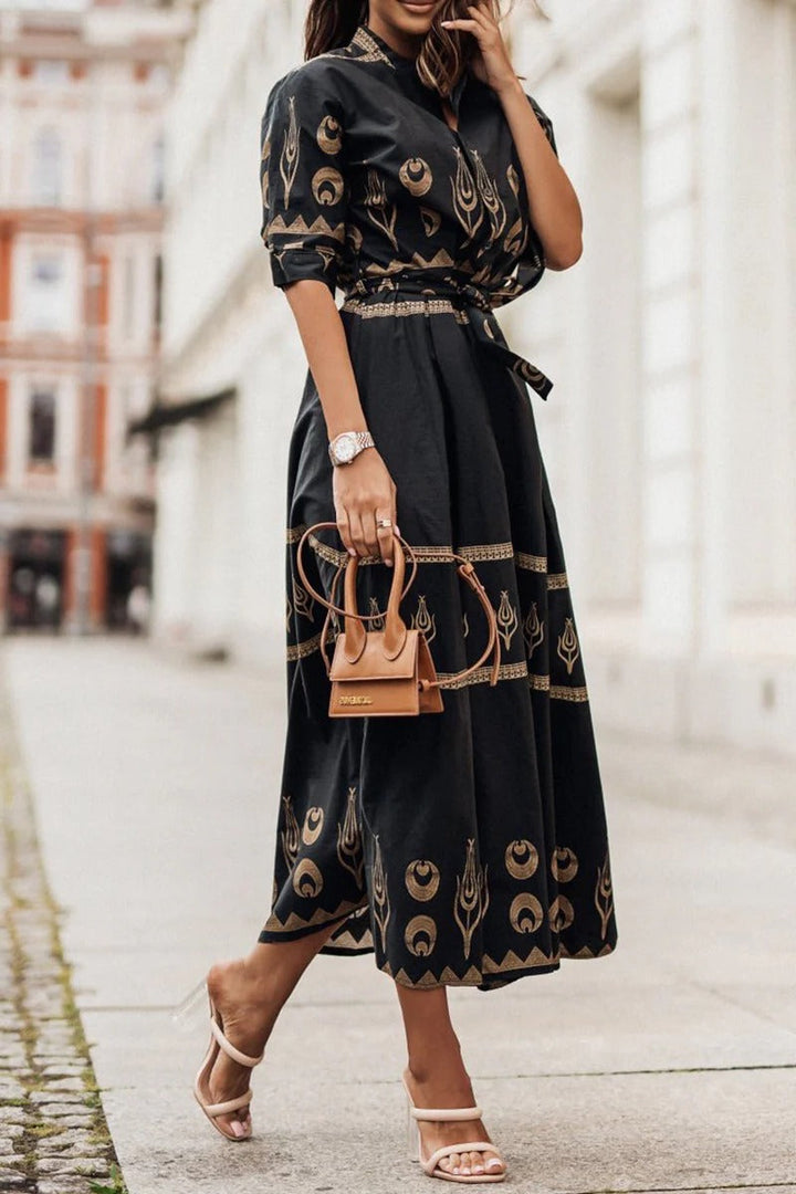 Kassandra | Damen Boho Ethno Midikleid Langarm - Black - Image 1